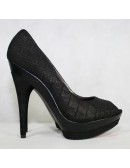 PARIS HILTON Roxy black leather peep toe pumps Size 8M