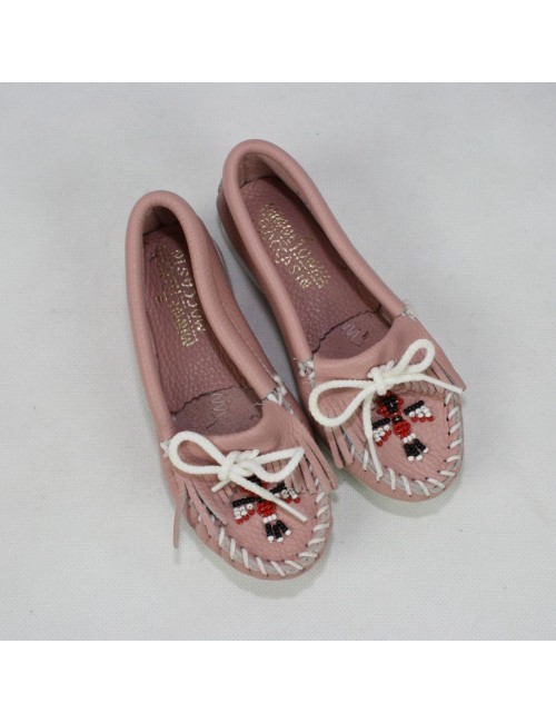 MINNETONKA MOCCASIN girls beaded pink leather shoes!
