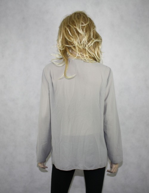 MAX STUDIO Light Gray Long Sleeves Sheer Blouse (L)