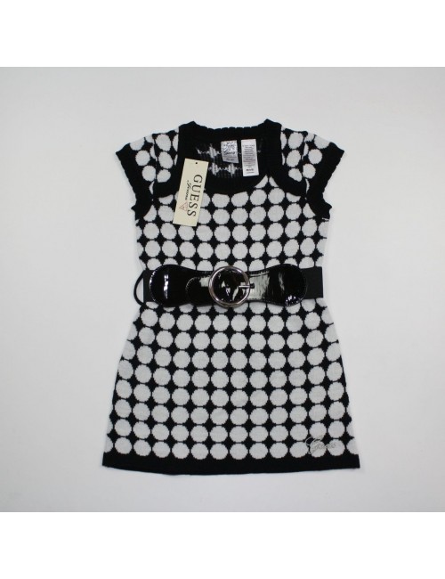 GUESS Black-White Knit Dress with a belt for girls