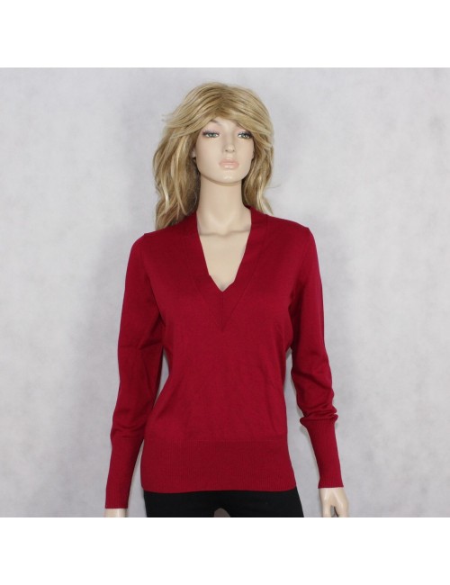 BANANA REPUBLIC womens red silk-cotton-cashmere v-neck sweater (size L)